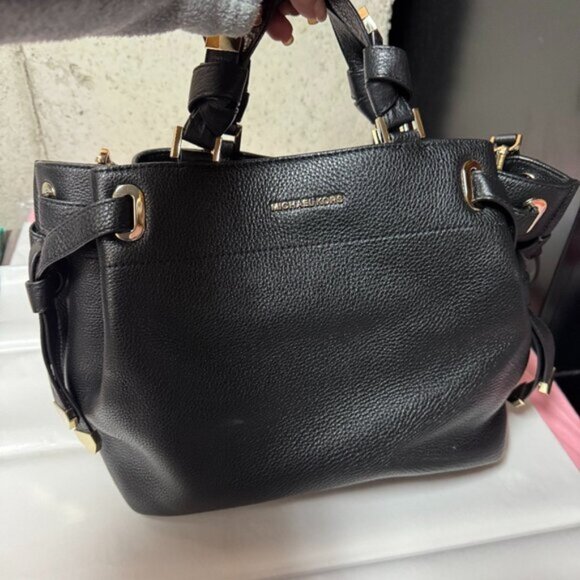 Michael Kors Greta Large Pebbled Leather Satchel Black - Picture 2 of 14